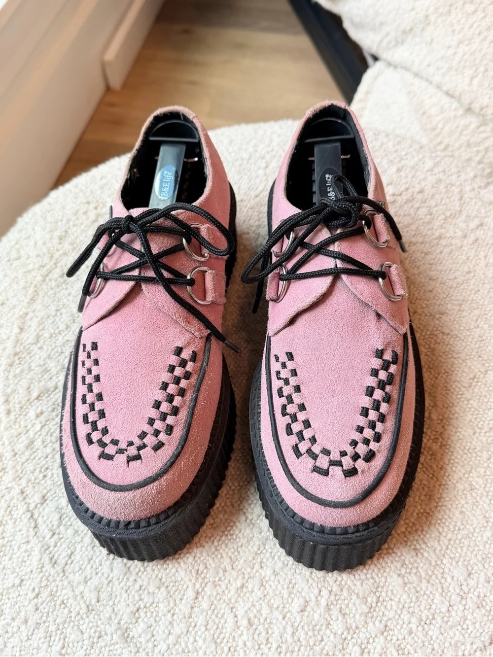 T.U.K. Suede Viva Mondo Creeper Platform Shoes in Misty Rose size 7